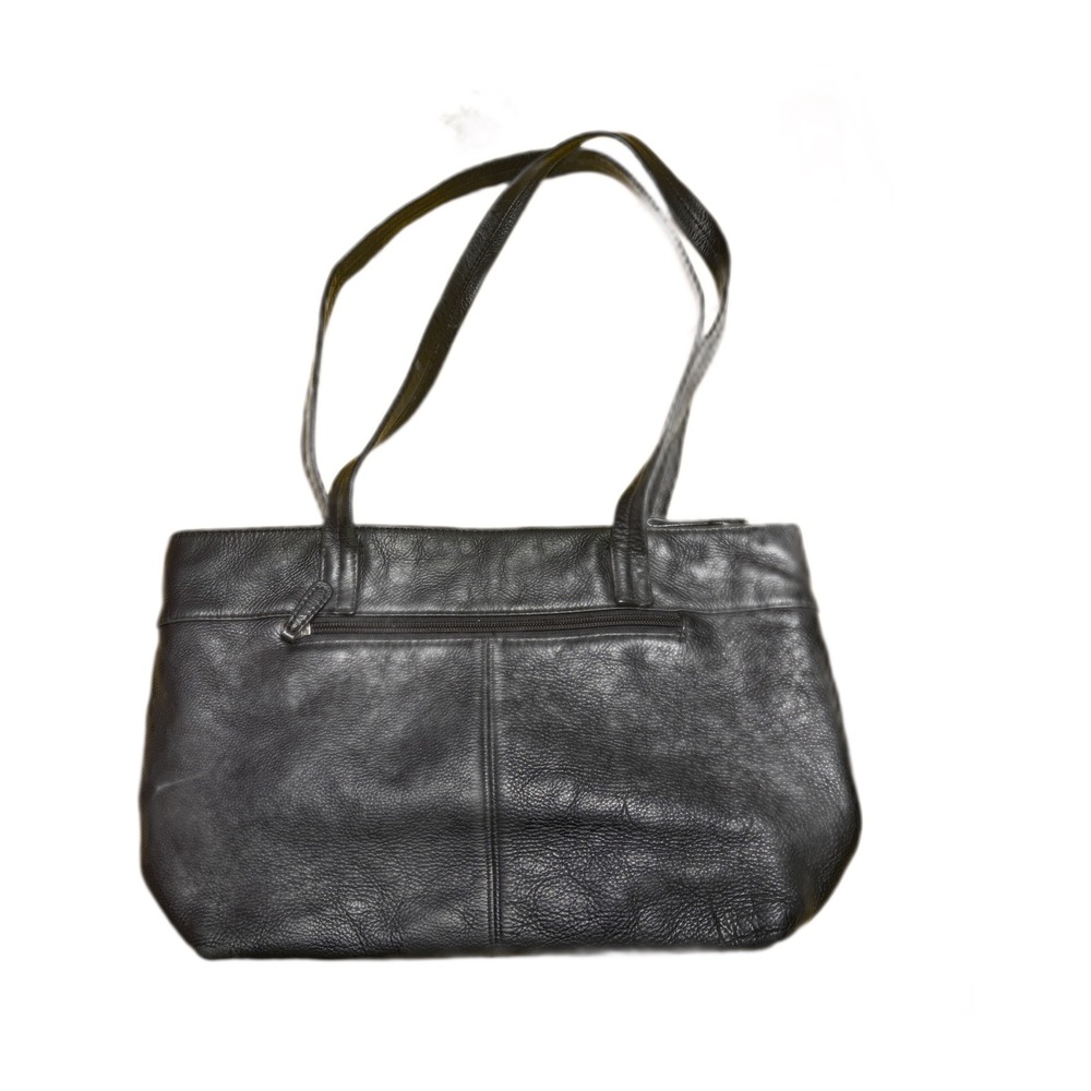 Vintage 90s Grunge Pebbled Black Leather Tote Bag Giani Bernini 15x10x4 - Picture 3 of 7